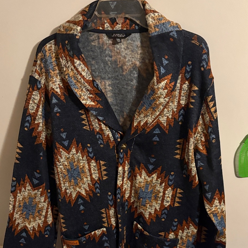 Simply Southern Navy and Brown Patterned Pea Coat
